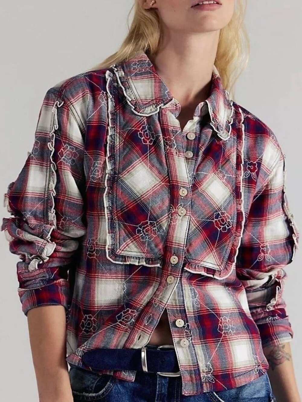 NWOT Free People Georgia Plaid Shirt - Picture 4 of 8
